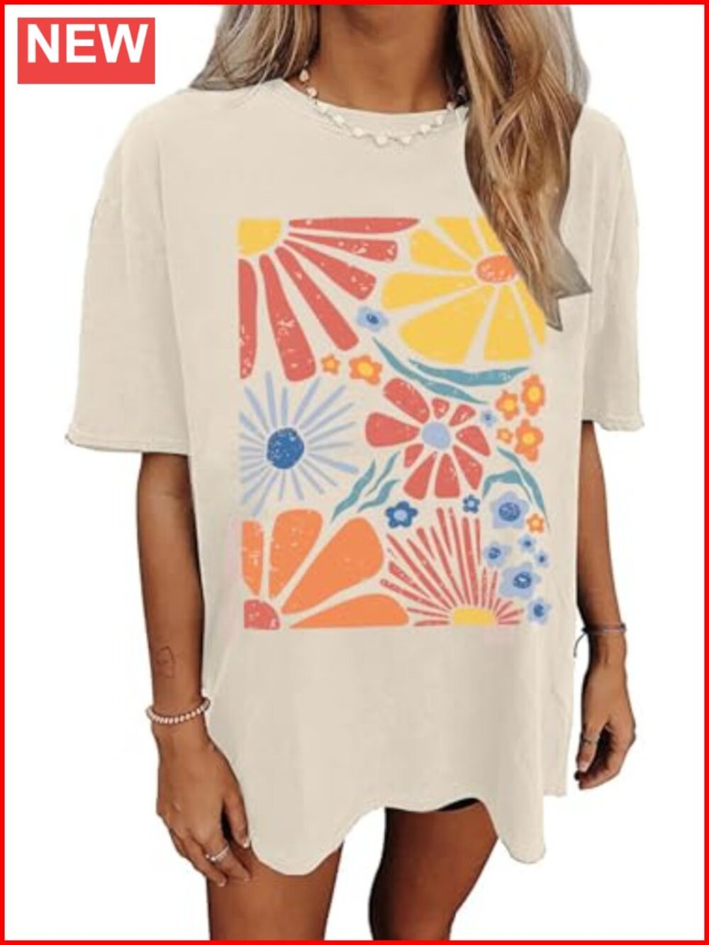 Oversized Flower Graphic Tee Women's Cotton Blend Short Sleeve T-Shirt